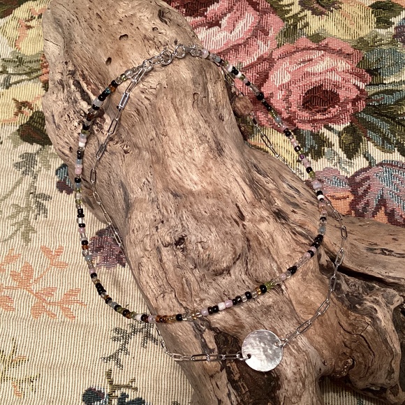 Beaded Silver Chain Disc Layering Necklace - Picture 2 of 4